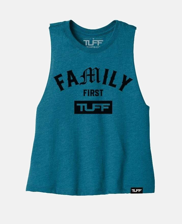 Family First Racerback Crop Top Blue / S TuffWraps.com