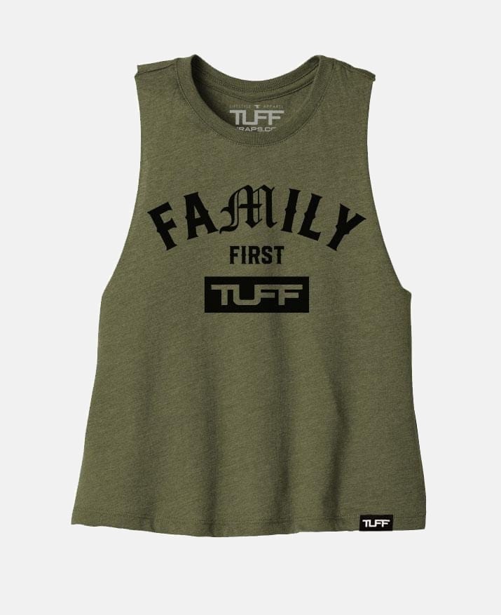 Family First Racerback Crop Top Military Green / S TuffWraps.com
