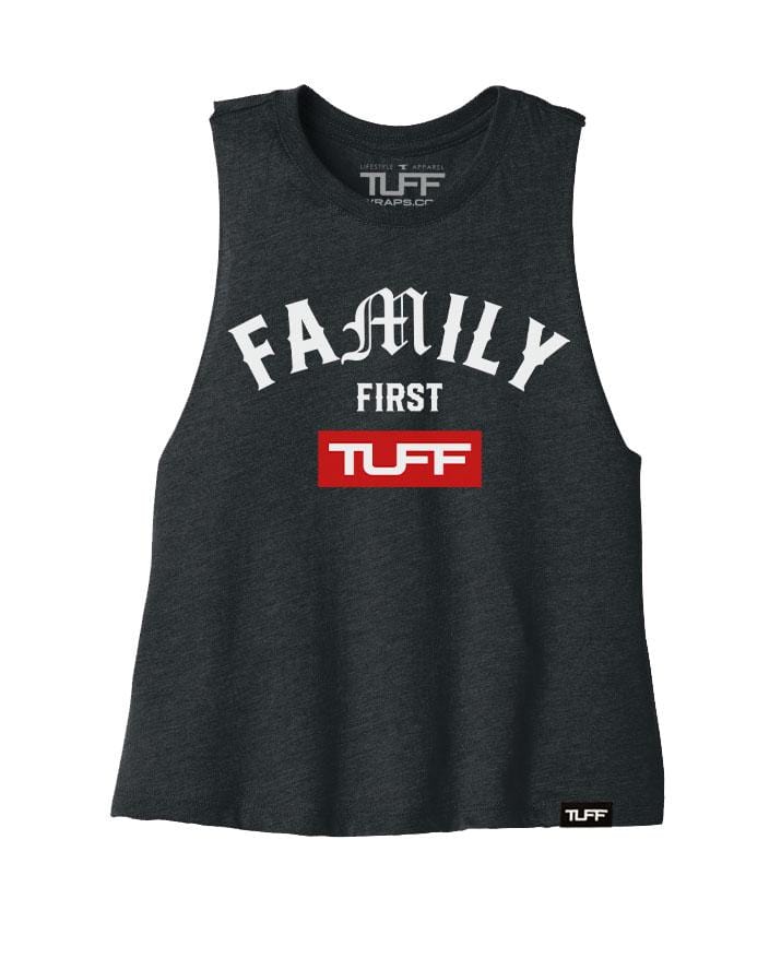 Family First Racerback Crop Top S / Charcoal TuffWraps.com