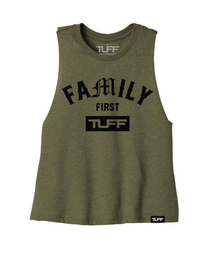 Family First Racerback Crop Top S / Military Green TuffWraps.com