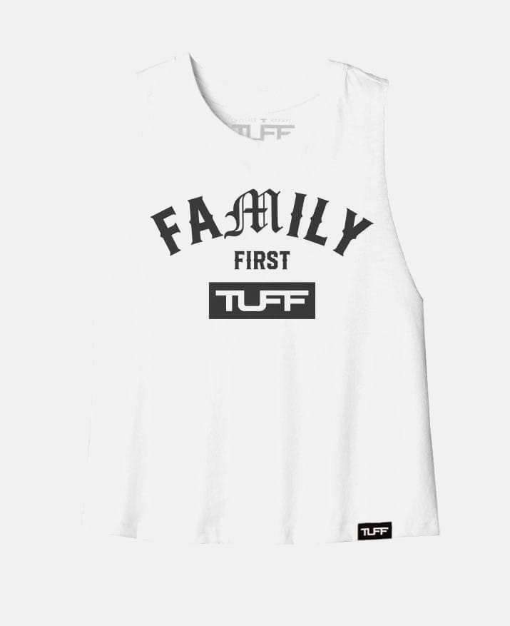 Family First Racerback Crop Top White / S TuffWraps.com
