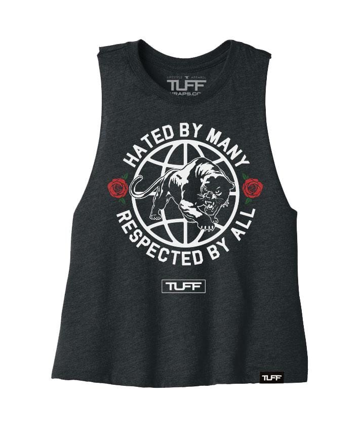 Hated By Many, Respected By All Racerback Crop Top S / Charcoal TuffWraps.com