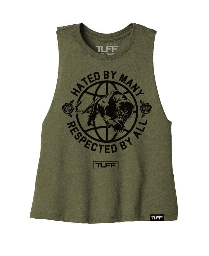 Hated By Many, Respected By All Racerback Crop Top S / Military Green TuffWraps.com