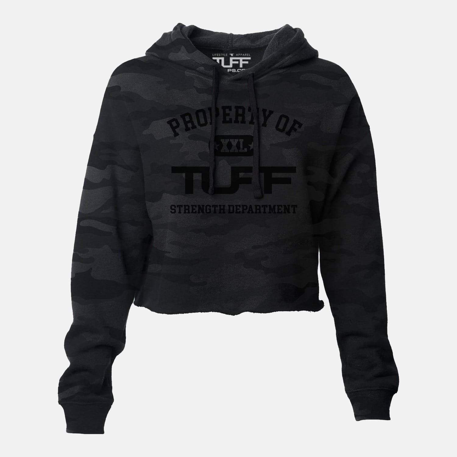 Property of TUFF Hooded Cropped Fleece Black Camo / XS TuffWraps.com