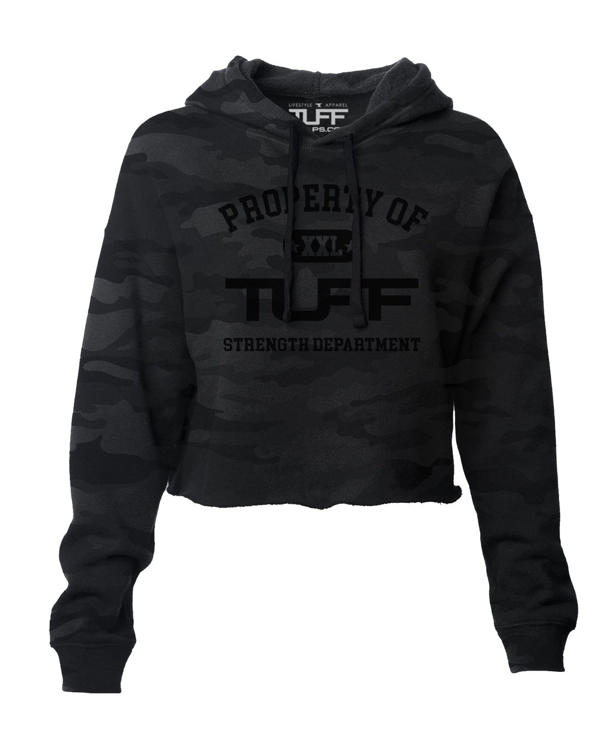 Property of TUFF Hooded Cropped Fleece XS / Black Camo TuffWraps.com