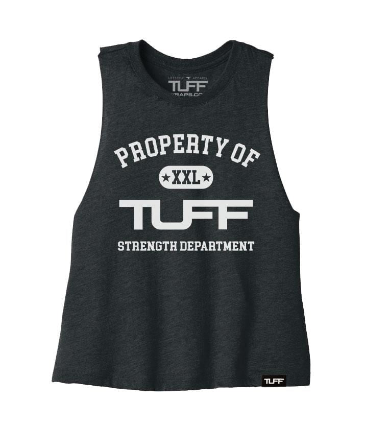 Property of TUFF Racerback Crop Top S / Charcoal V1 TuffWraps.com