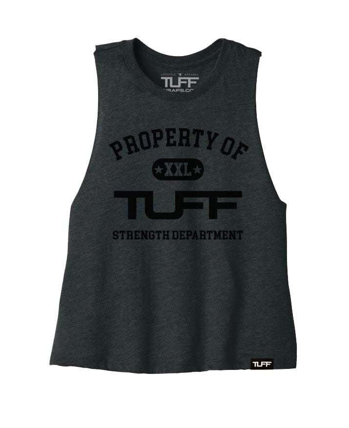 Property of TUFF Racerback Crop Top S / Charcoal V2 TuffWraps.com