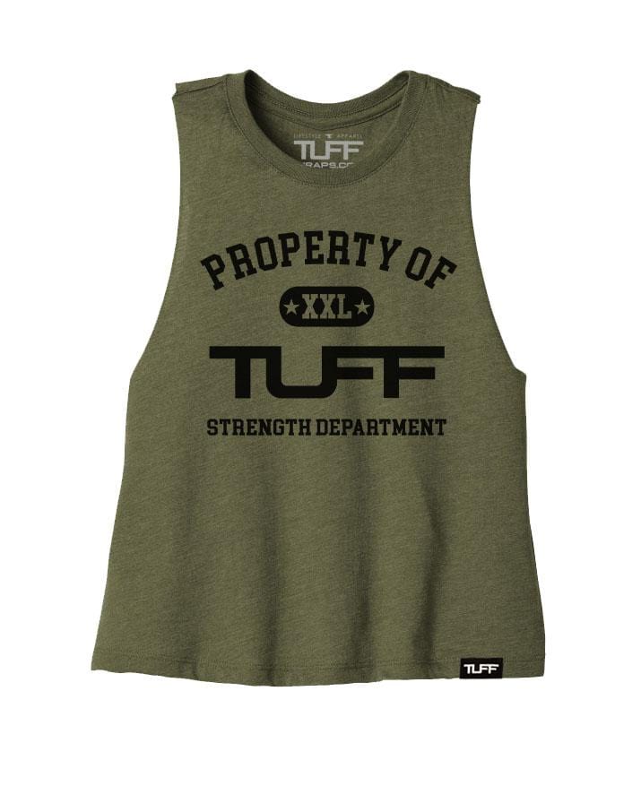 Property of TUFF Racerback Crop Top S / Military Green TuffWraps.com