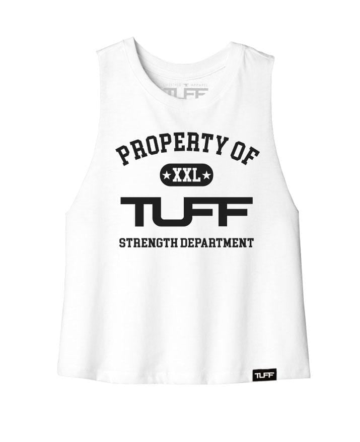 Property of TUFF Racerback Crop Top S / White TuffWraps.com