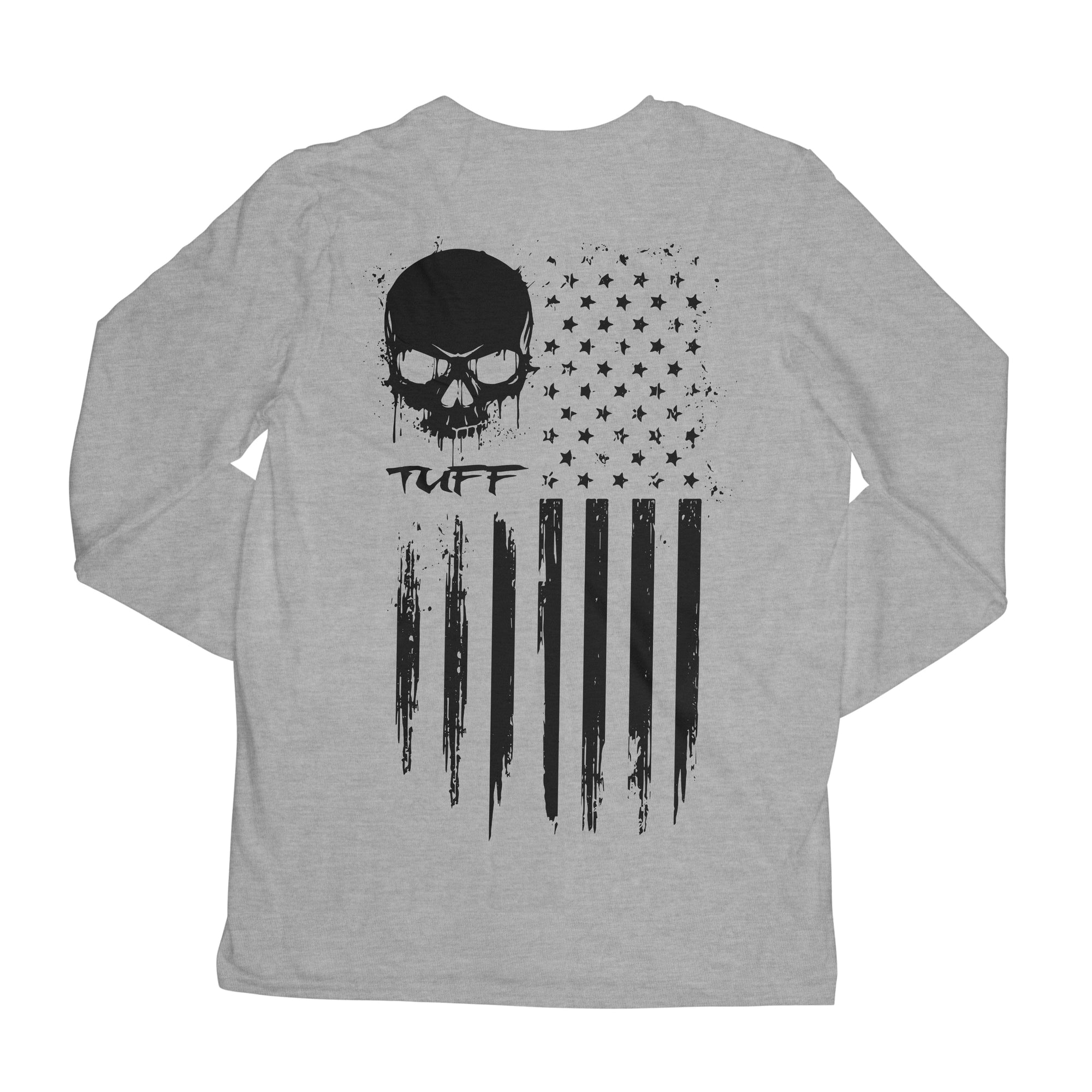 TUFF Skull Flag Long Sleeve Tee S / Heather Gray TuffWraps.com