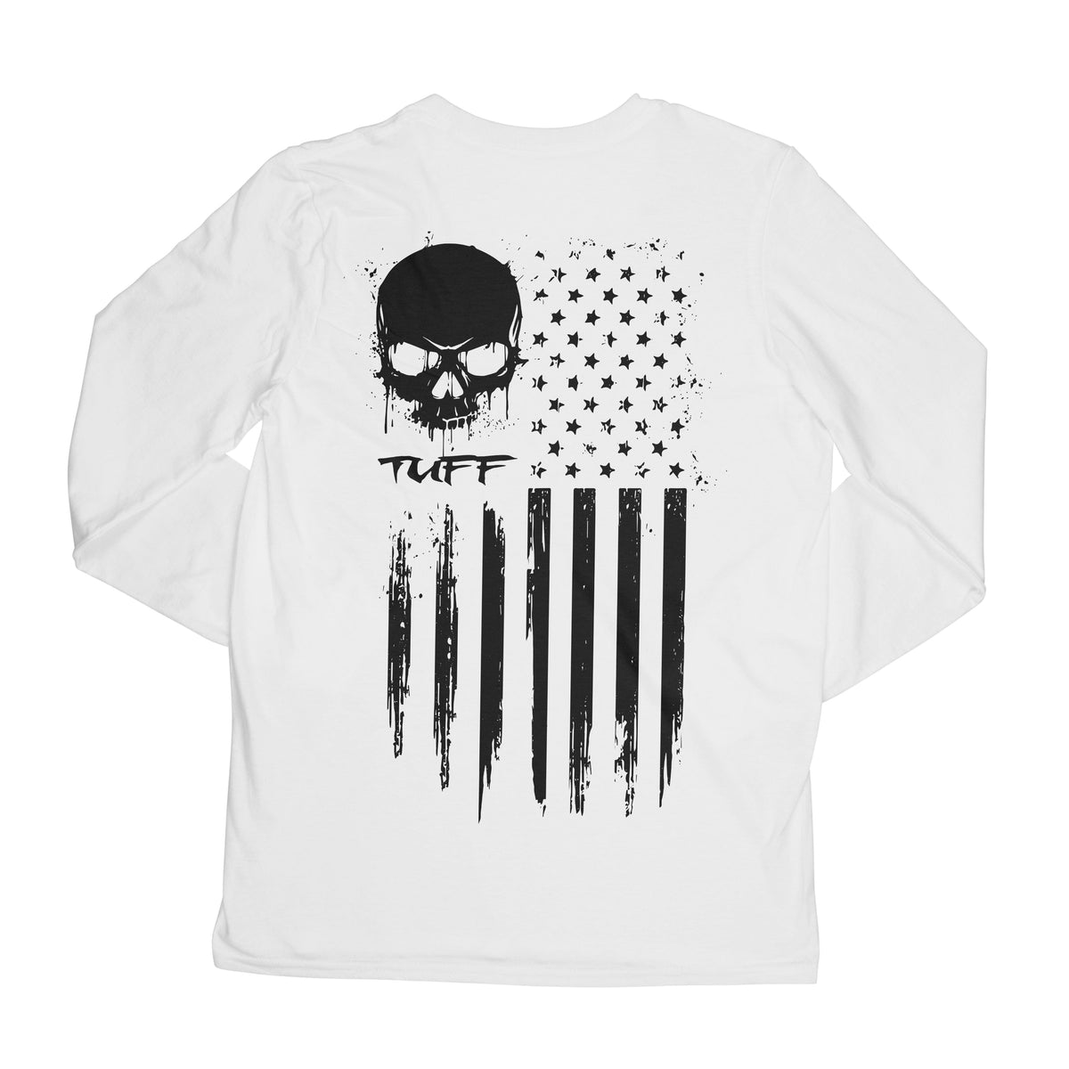 TUFF Skull Flag Long Sleeve Tee S / White TuffWraps.com