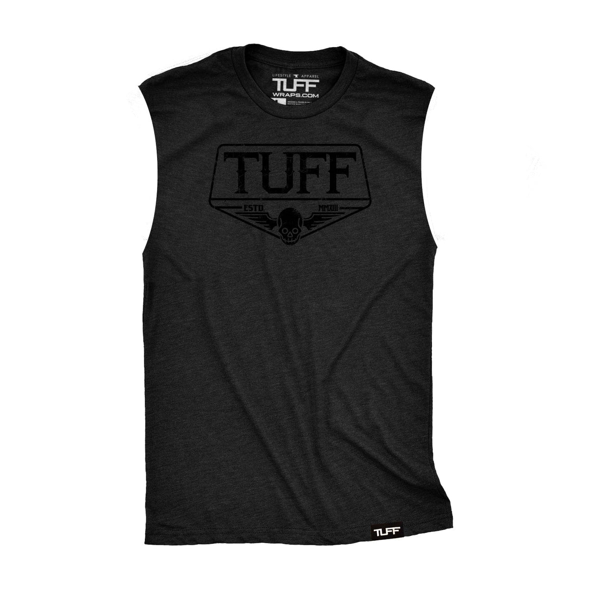 TUFF Blackout Skull Wings Raw Edge Muscle Tank TuffWraps.com