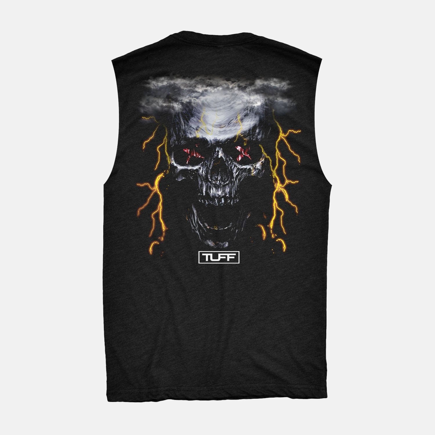 TUFF Lightning Skull Raw Edge Muscle Tank Black / S TuffWraps.com
