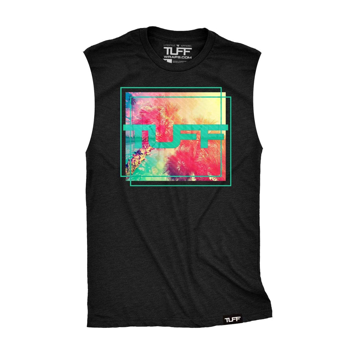 TUFF Palm Sunset Raw Edge Muscle Tank S / Black TuffWraps.com
