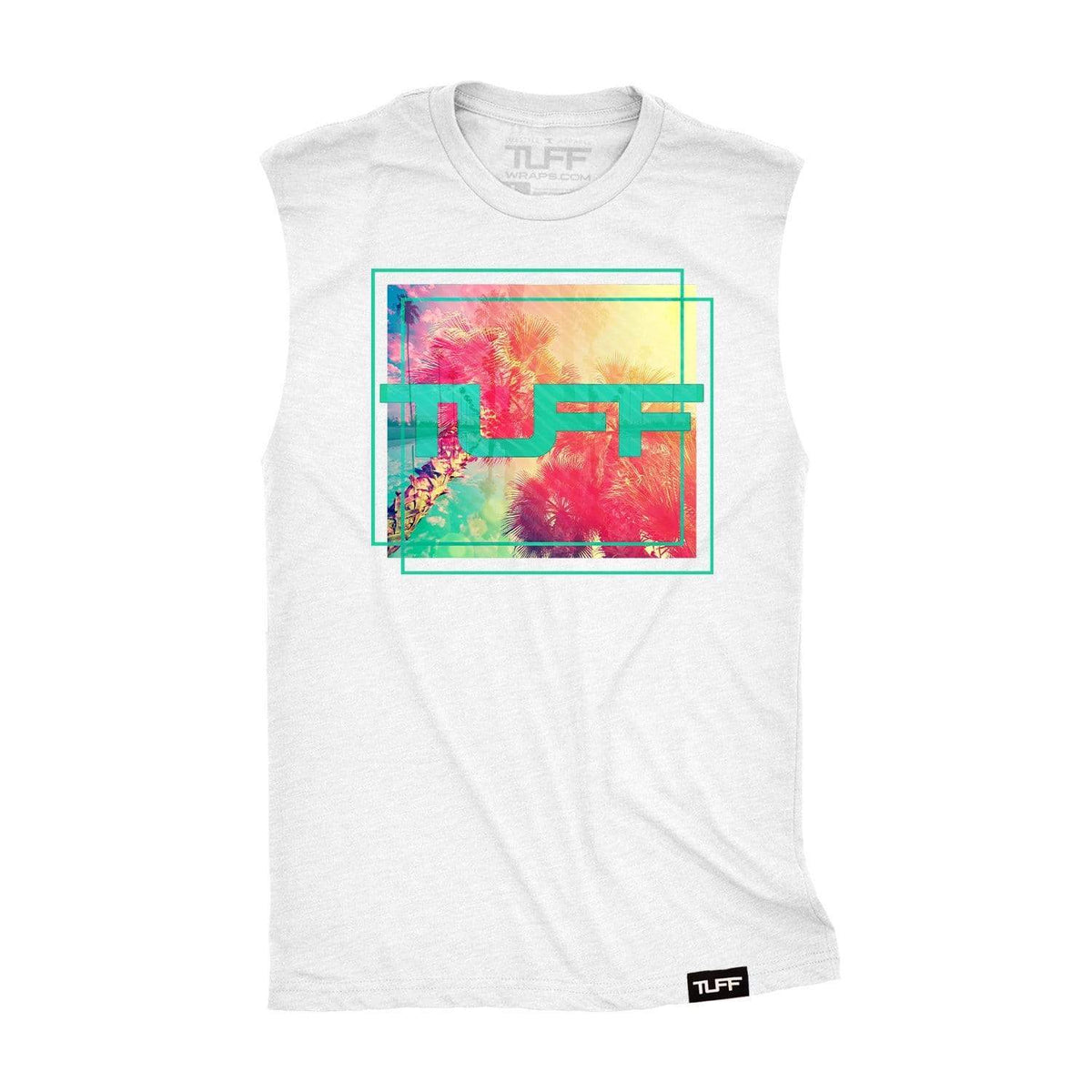 TUFF Palm Sunset Raw Edge Muscle Tank S / White TuffWraps.com