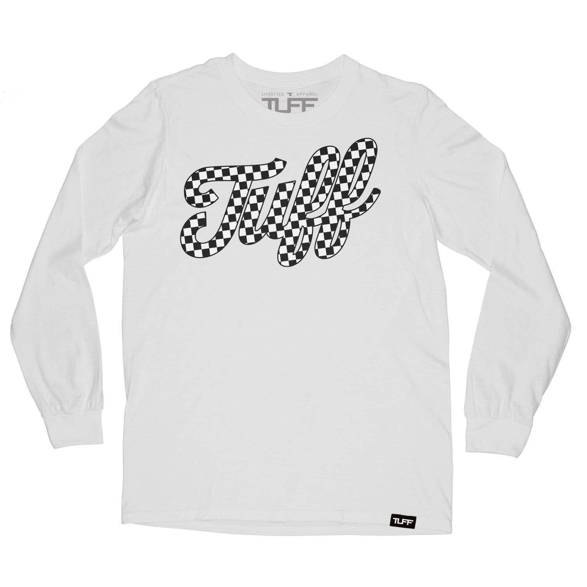 TUFF Script Checkerboard Long Sleeve Tee S / White TuffWraps.com