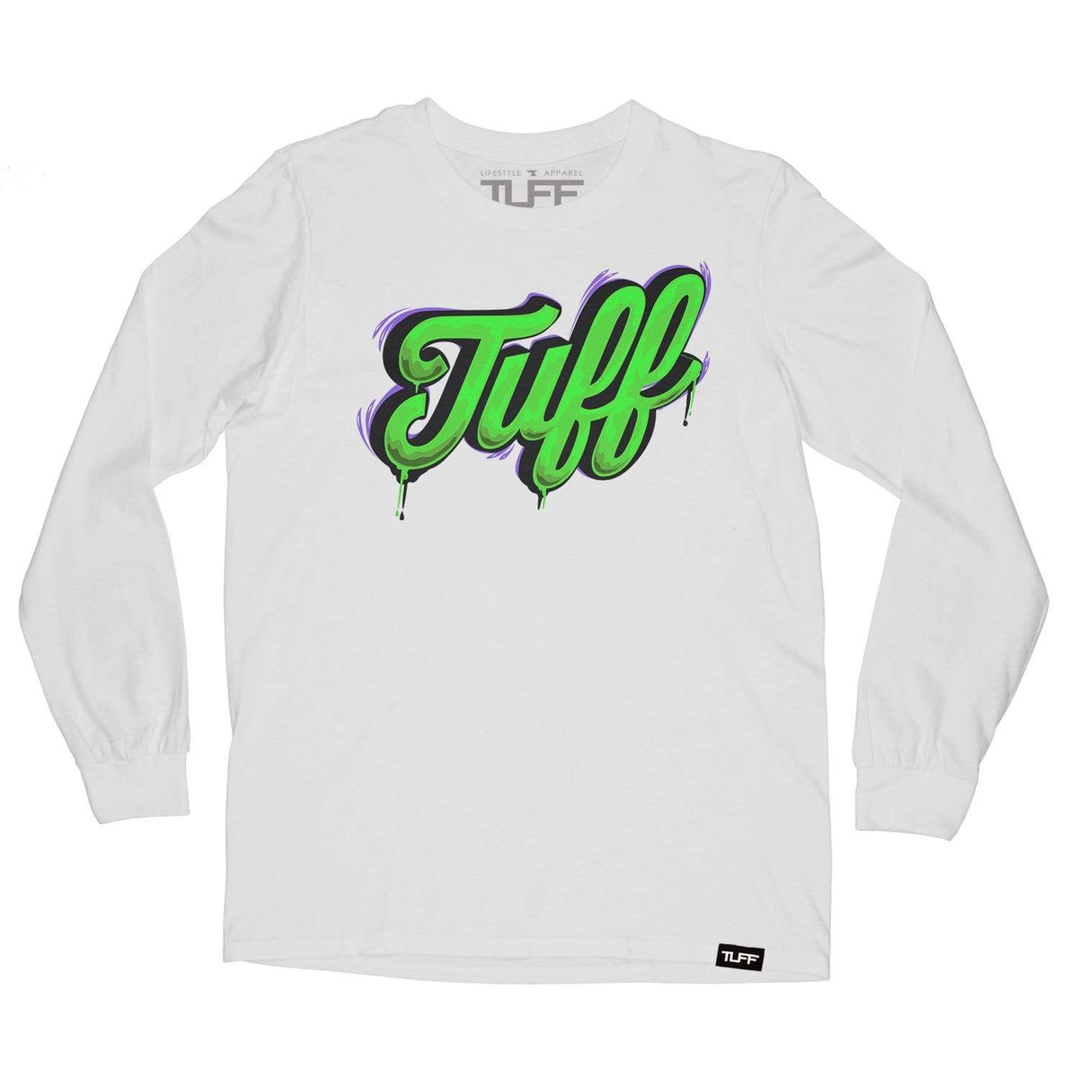 TUFF Script Drip Long Sleeve Tee S / White v1 TuffWraps.com