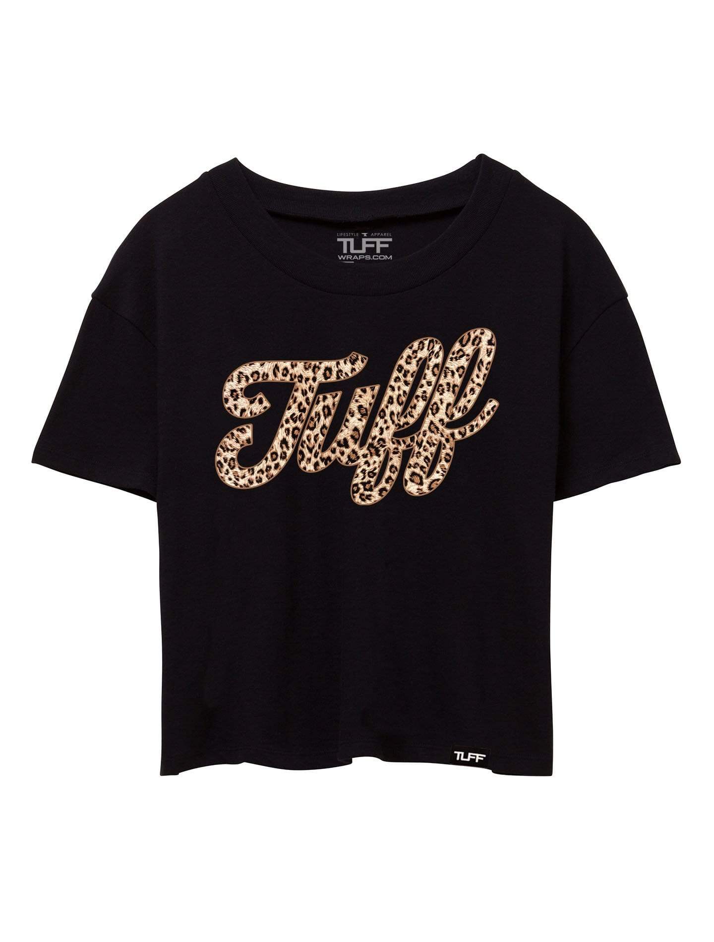 TUFF Script Leopard Loose Fit Crop Tee XS / Black TuffWraps.com