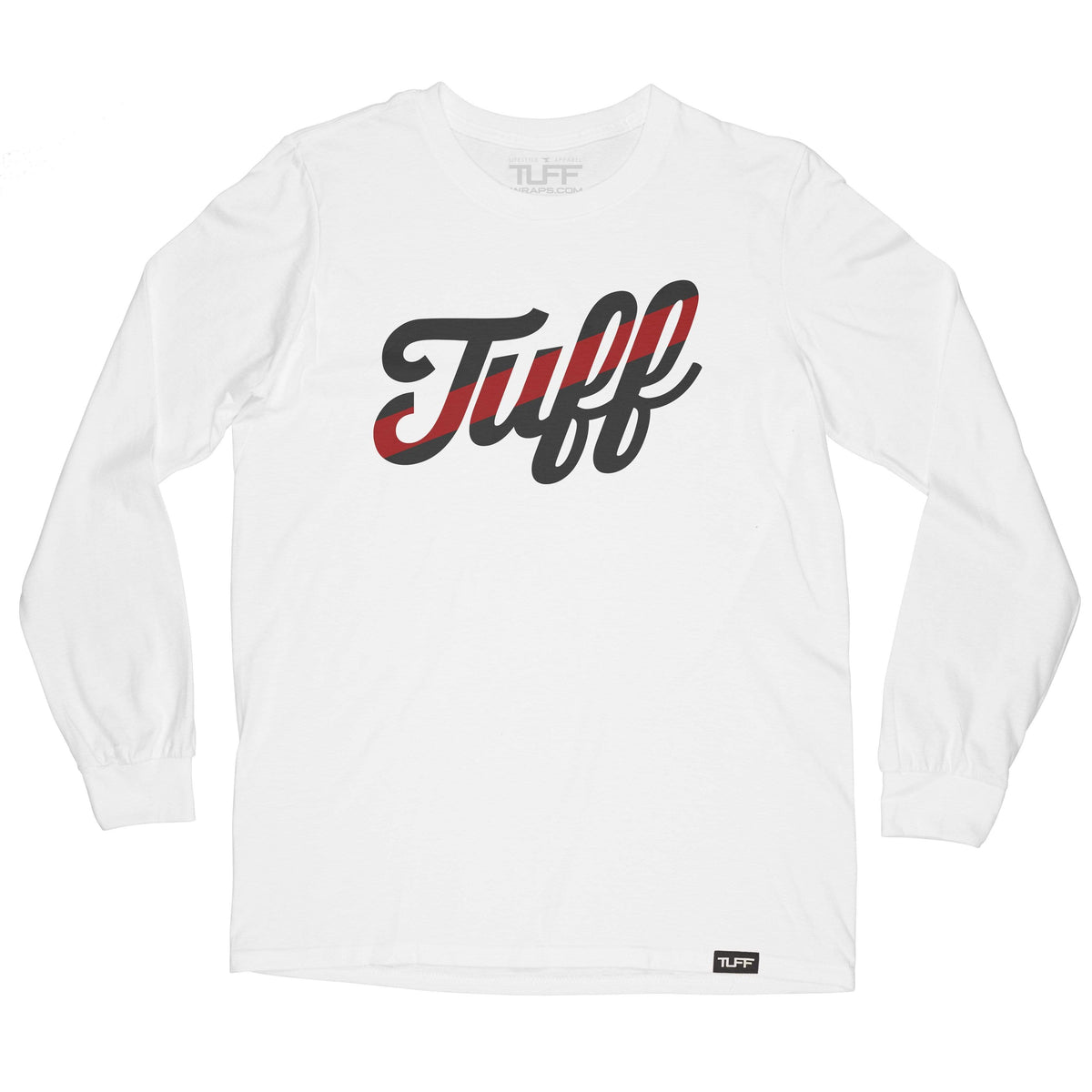 TUFF Script Red Line Long Sleeve Tee S / White TuffWraps.com