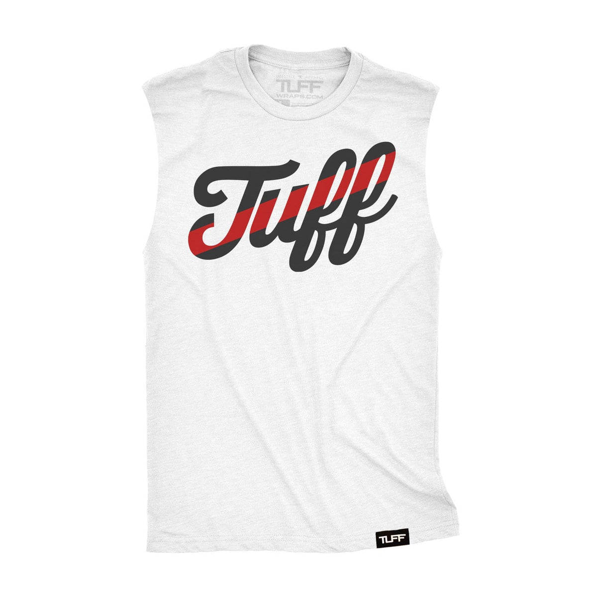 TUFF Script Red Line Raw Edge Muscle Tank S / White TuffWraps.com