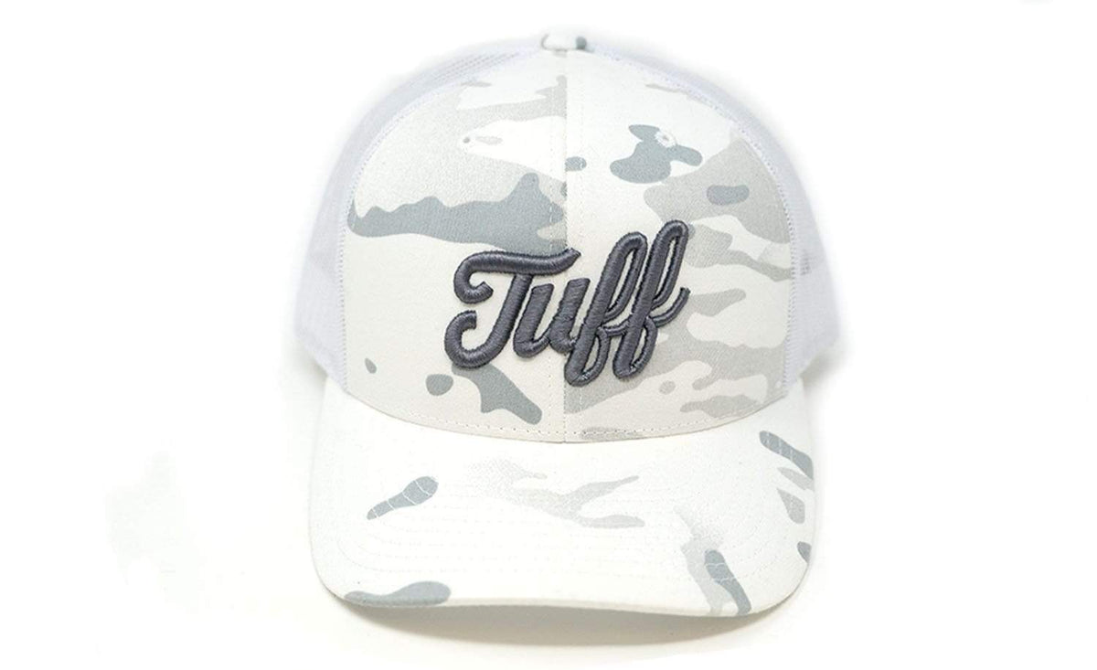 TUFF Script White Camo Trucker Snapback TuffWraps.com