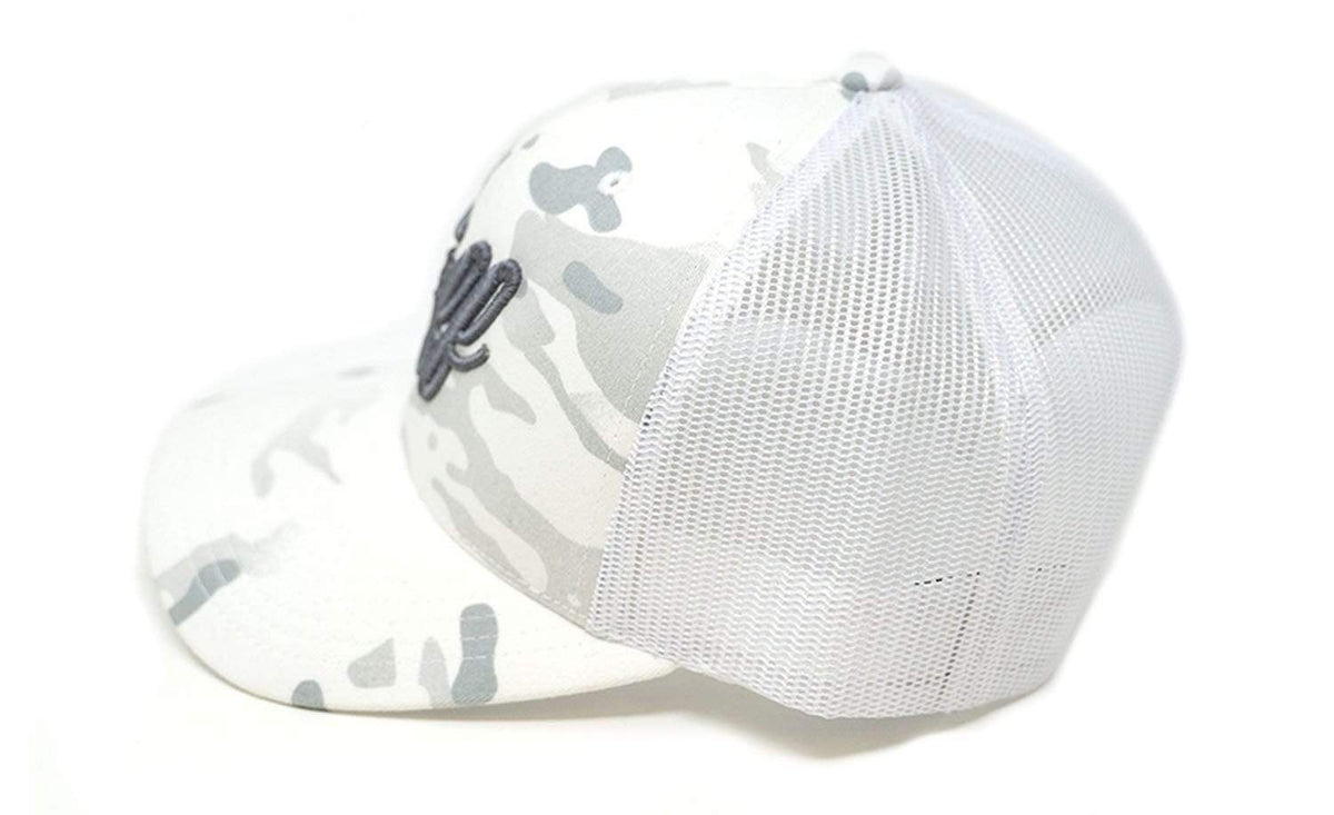 TUFF Script White Camo Trucker Snapback TuffWraps.com