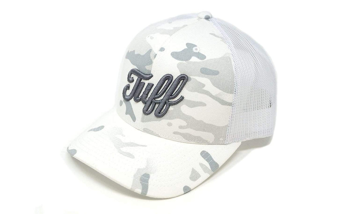 TUFF Script White Camo Trucker Snapback TuffWraps.com