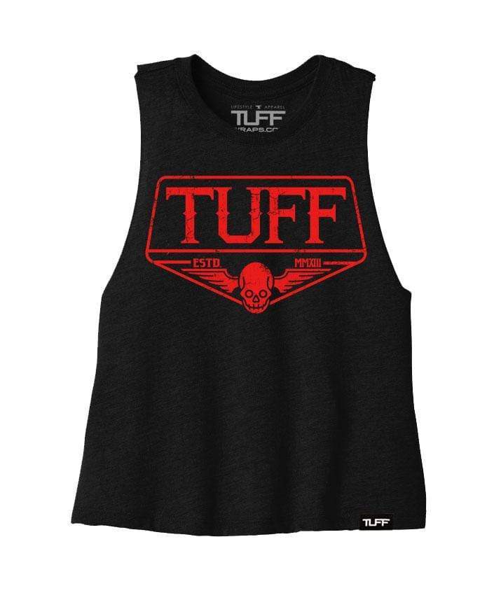 TUFF Skull Wings Racerback Crop Top S / Black TuffWraps.com