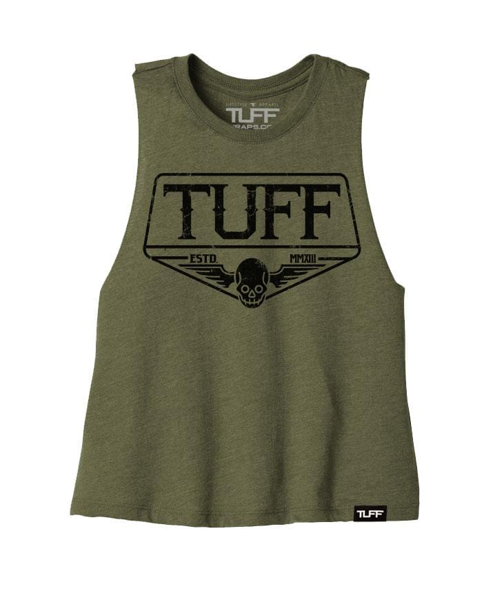 TUFF Skull Wings Racerback Crop Top S / Military Green TuffWraps.com