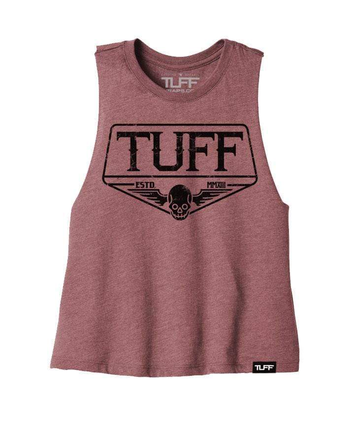 TUFF Skull Wings Racerback Crop Top S / Rose TuffWraps.com