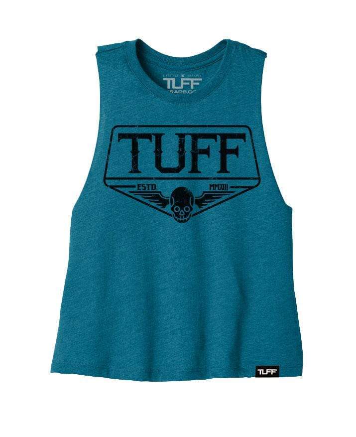 TUFF Skull Wings Racerback Crop Top S / Blue TuffWraps.com