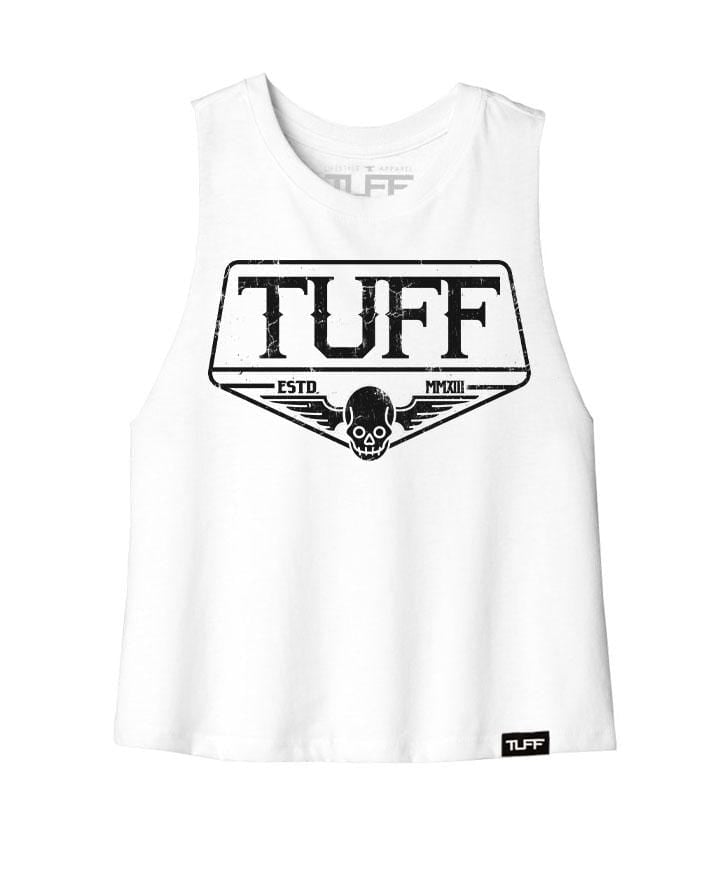 TUFF Skull Wings Racerback Crop Top S / White TuffWraps.com