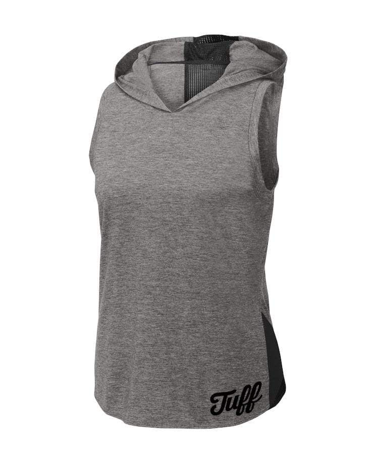 TUFF Small Script Mesh Muscle Hooded Tank XS / Heather Gray - Black TuffWraps.com