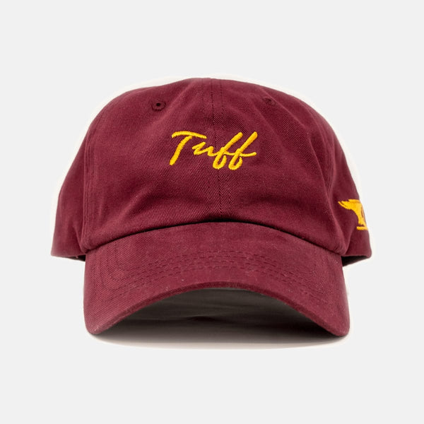 TUFF Thin Gold Script Dad Hat - Maroon – TuffWraps.com
