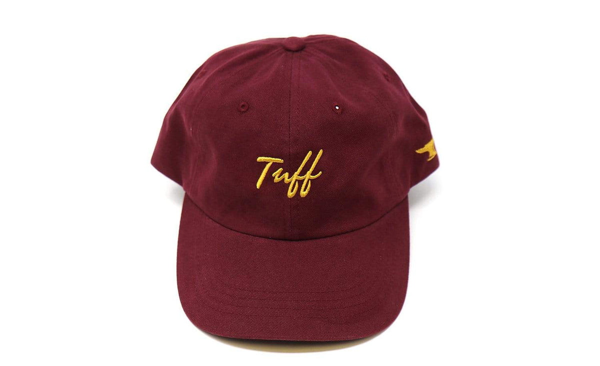 TUFF Thin Gold Script Dad Hat - Maroon Maroon TuffWraps.com