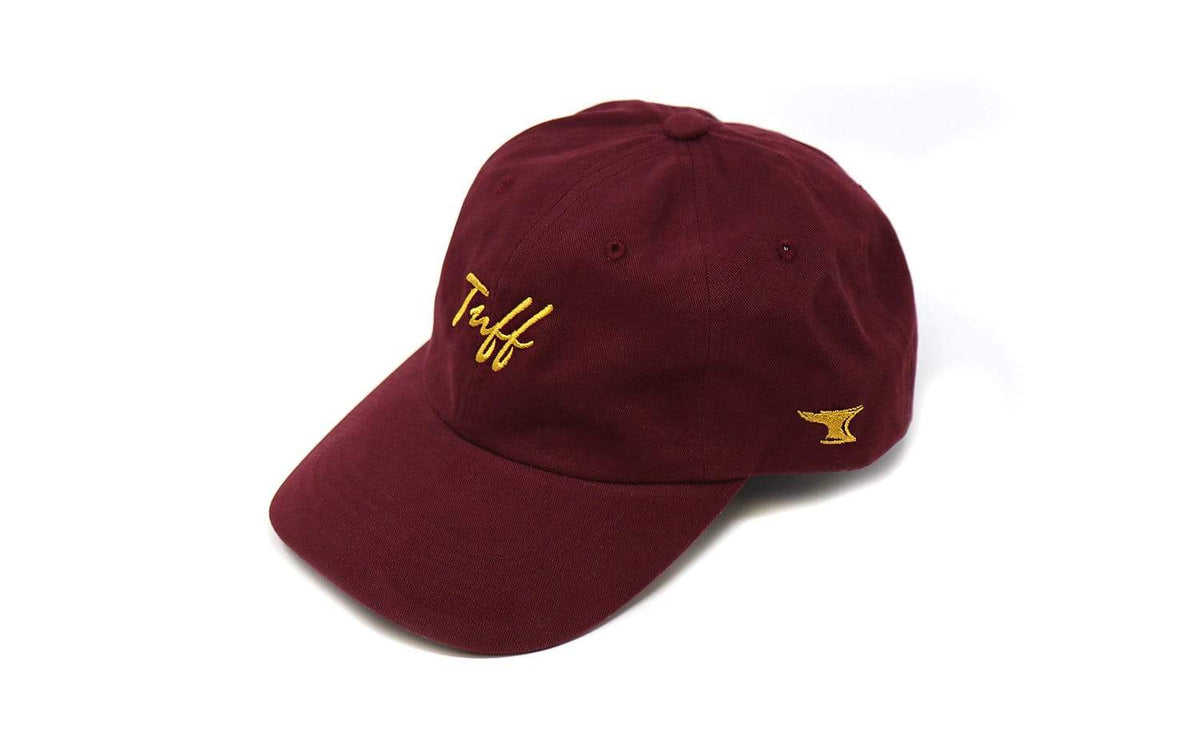 TUFF Thin Gold Script Dad Hat - Maroon Maroon TuffWraps.com